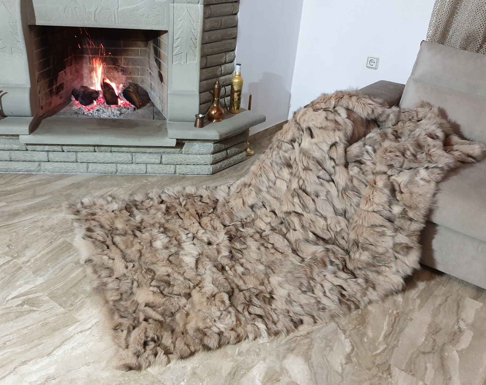 Fur blanket, fox fur blanket,fur throw,real fur blanket
