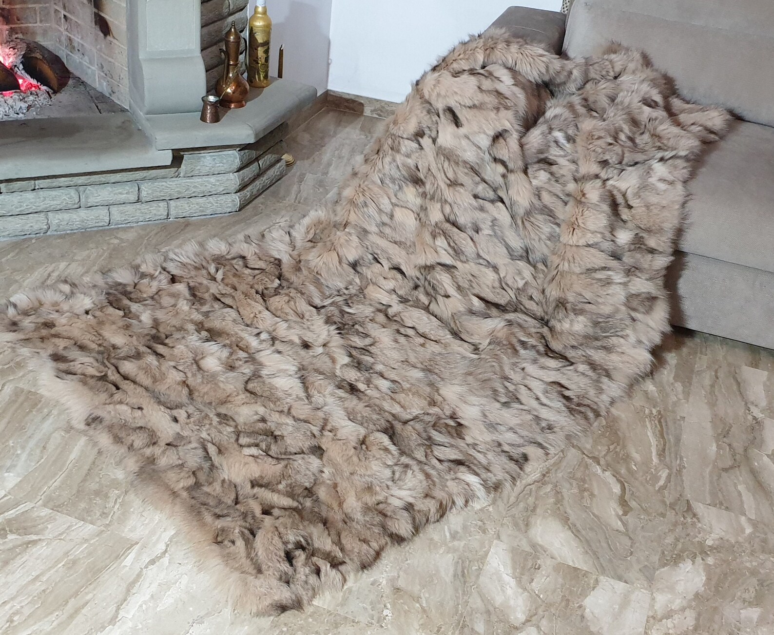 Fur blanket, fox fur blanket,fur throw,real fur blanket - Image 7