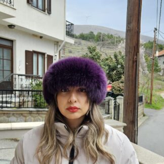 Real Fox Fur Headband in purple color the ideal Winter Earwarmer Accessory