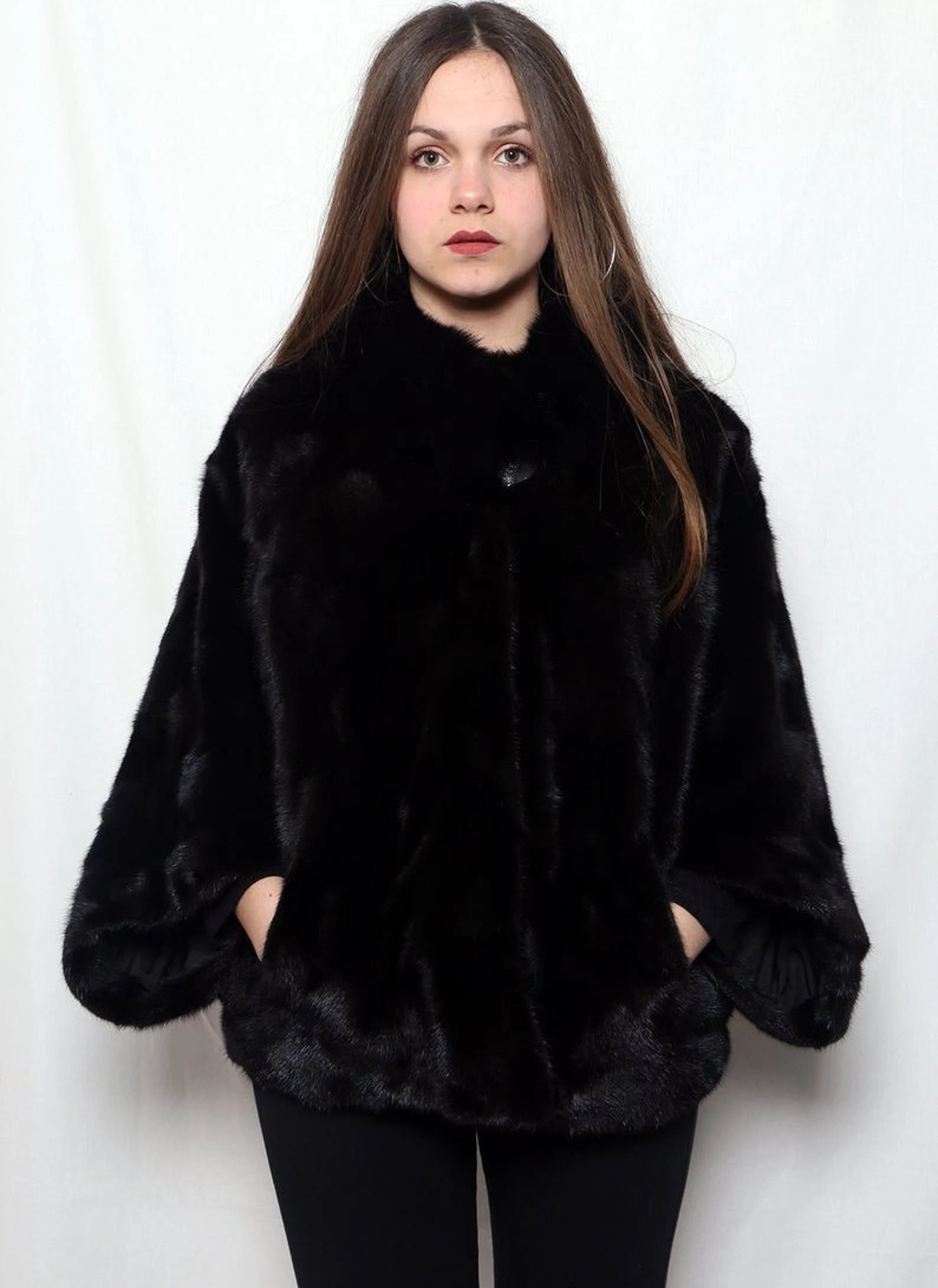 Fur cape,black mink cape,black poncho mink