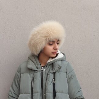 Real Fox Fur Headband in beige color the ideal Winter Earwarmer Accessory