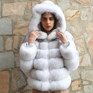 Natural Blue Fox Fur Jacket: Handmade Real Fur Coat