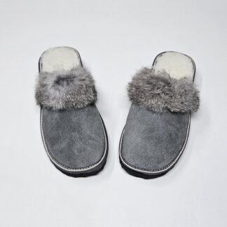 Real Sheepskin Fur Slippers in gray color
