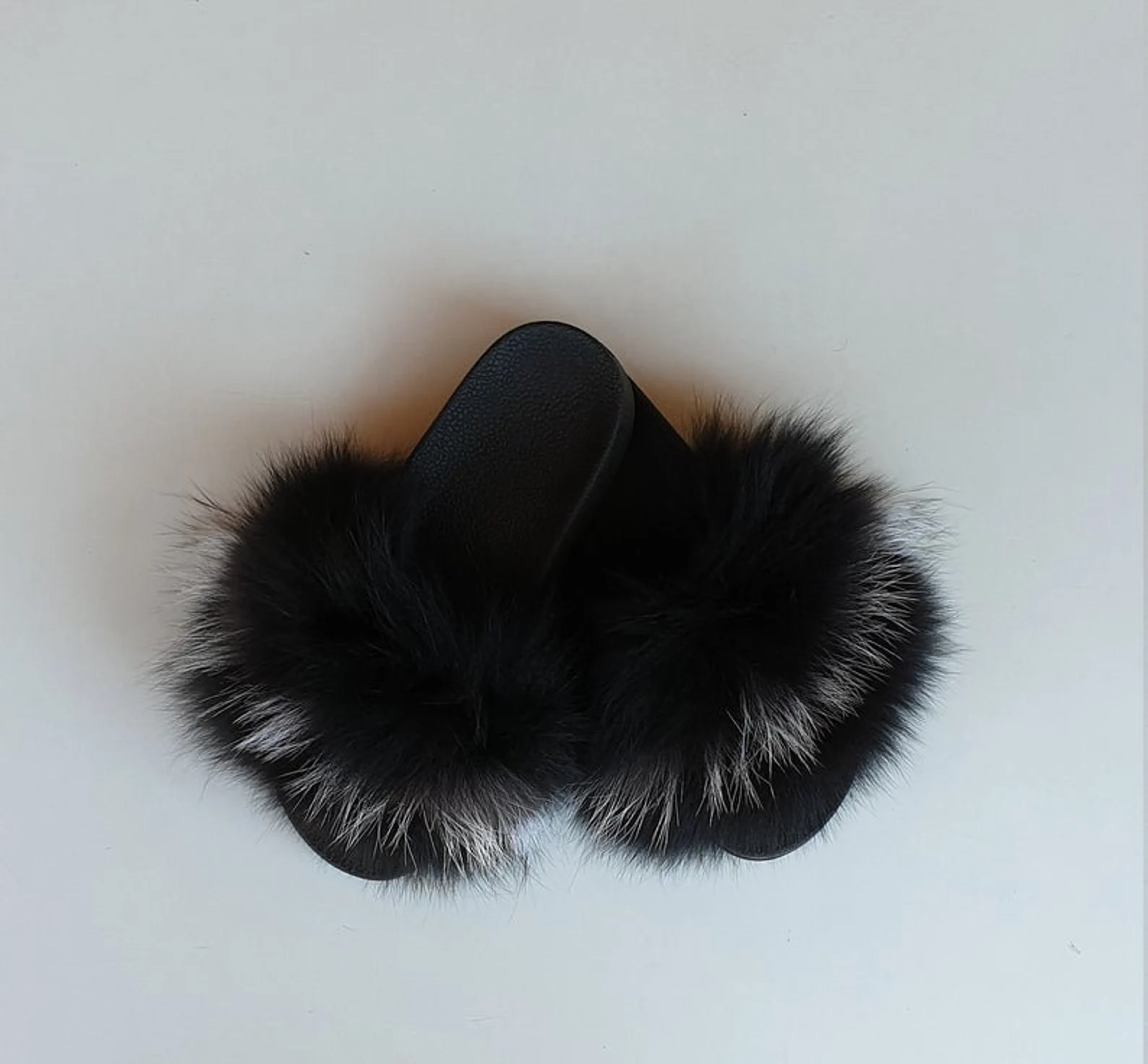 Real Fox Fur Slides in black color - Image 4