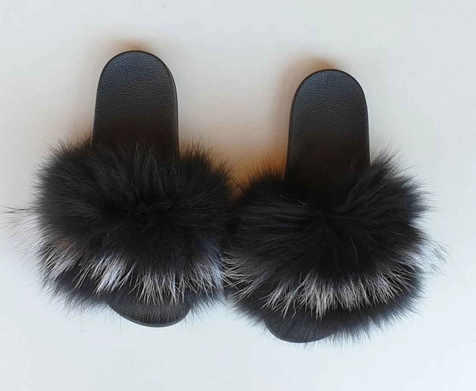 Real Fox Fur Slides in black color - Image 5