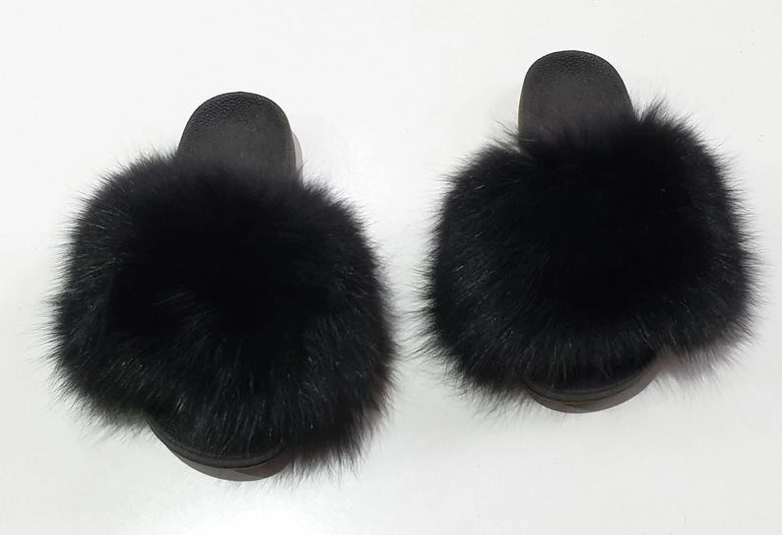 Real Fox Fur Slides in black color - Image 3