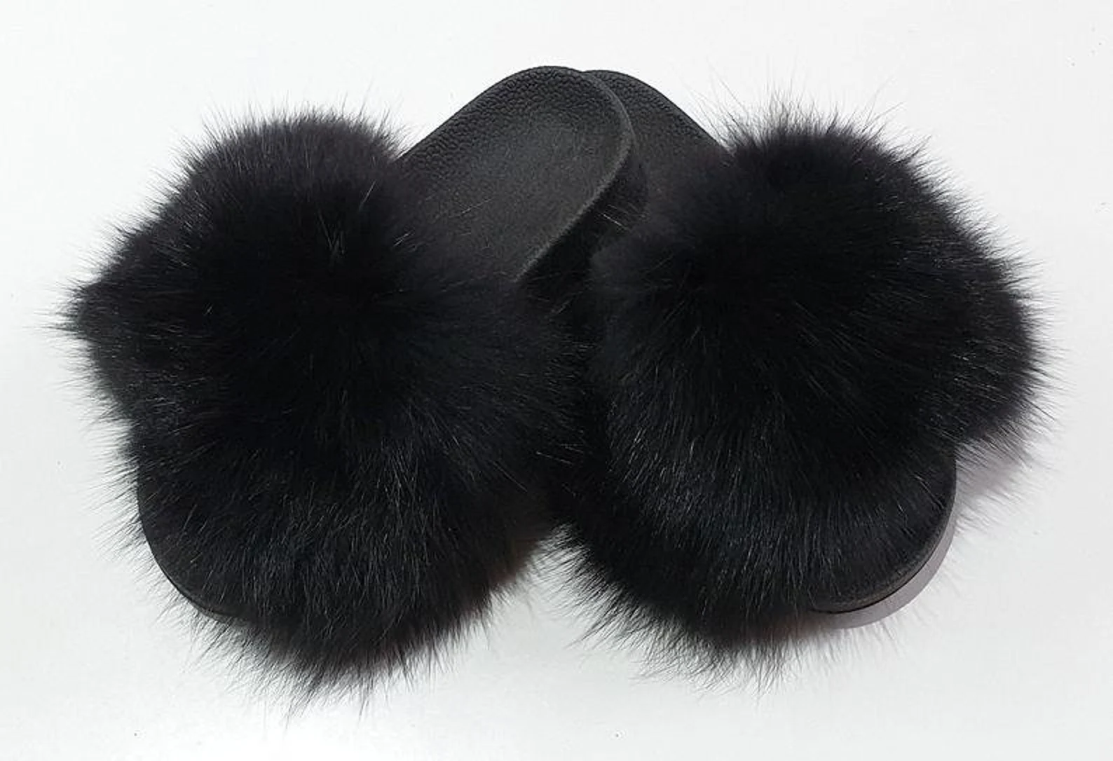 Real Fox Fur Slides in black color - Image 4