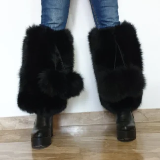 Real Fur Fox Big Boot Cuffs in black color