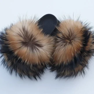 Real Fin Raccoon Fur Slides