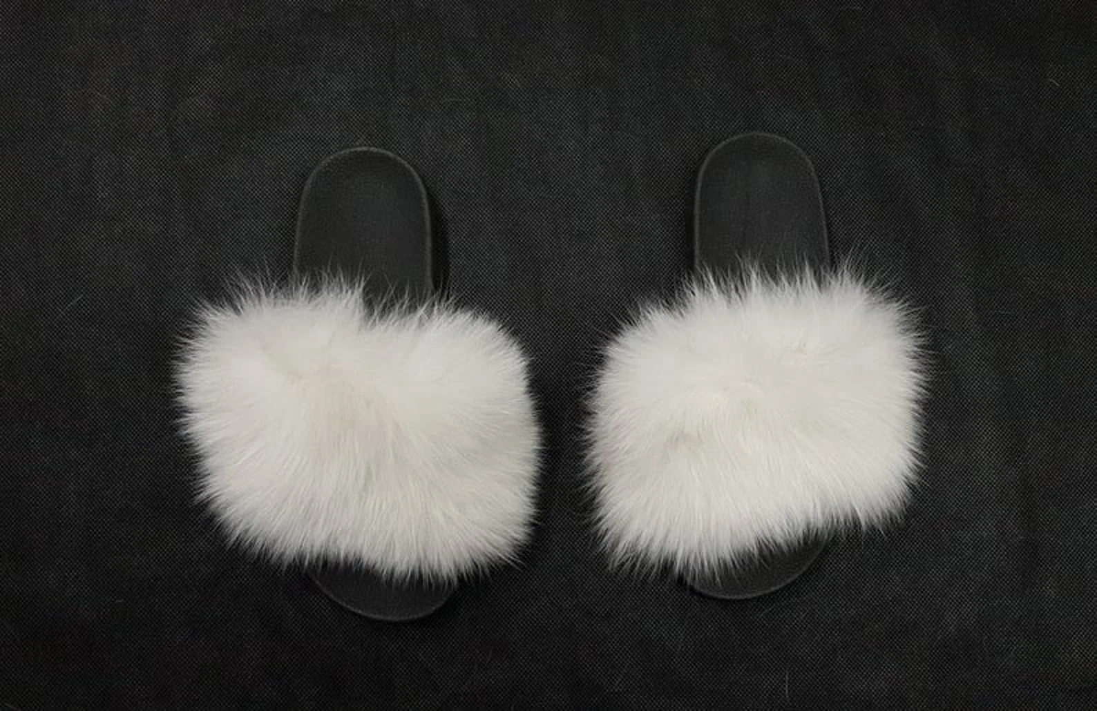 Real Fox Fur Slides in white color - Image 3
