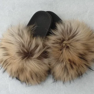Real Fin Raccoon Fur Slides