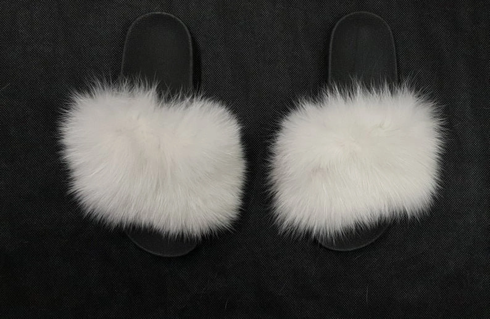 Real Fox Fur Slides in white color - Image 2
