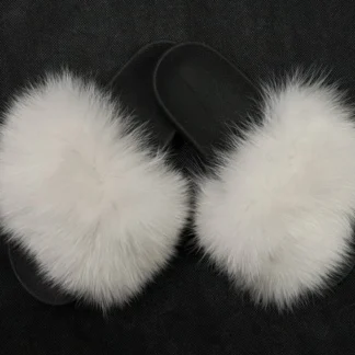 Real Fox Fur Slides in white color