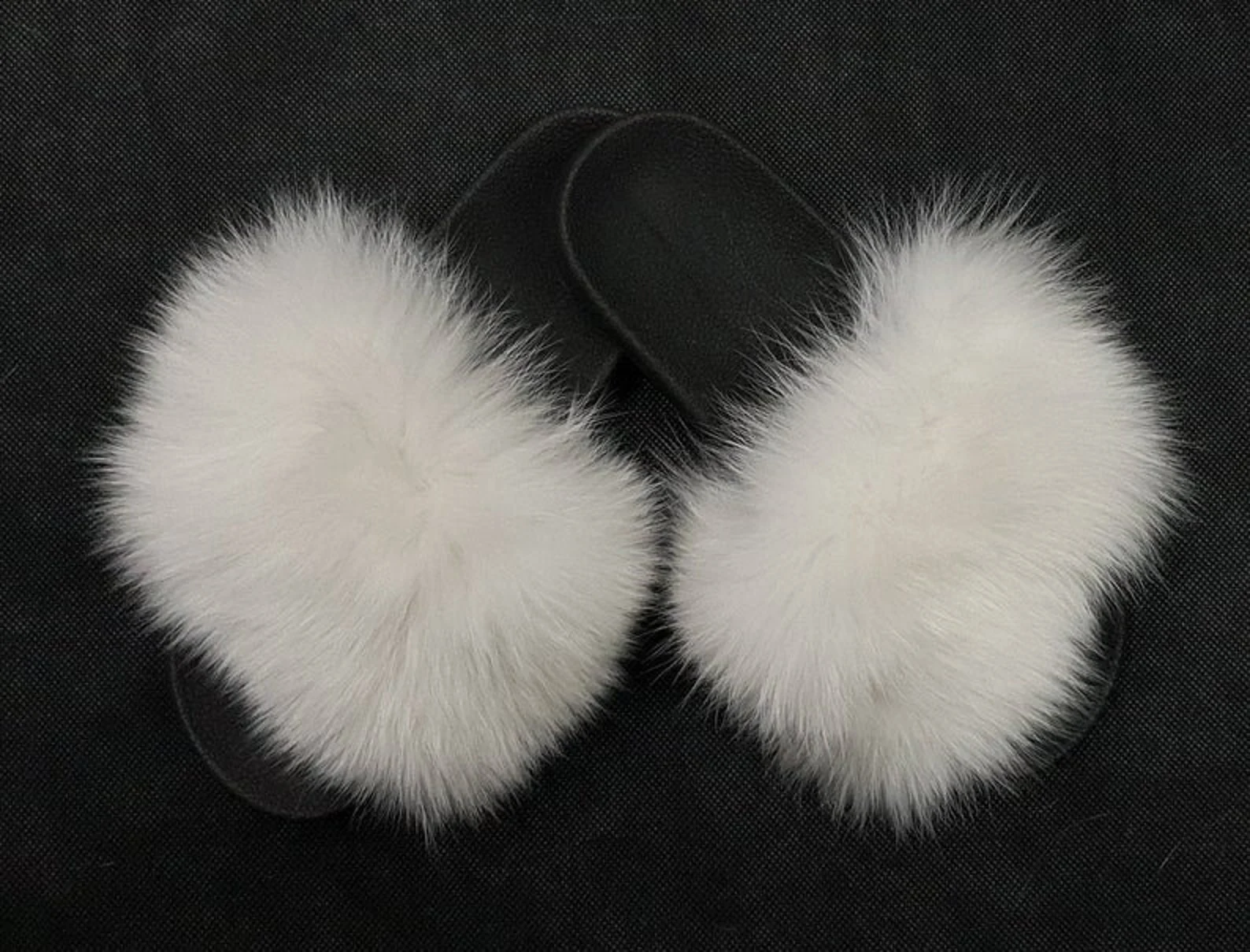 Real Fox Fur Slides in white color