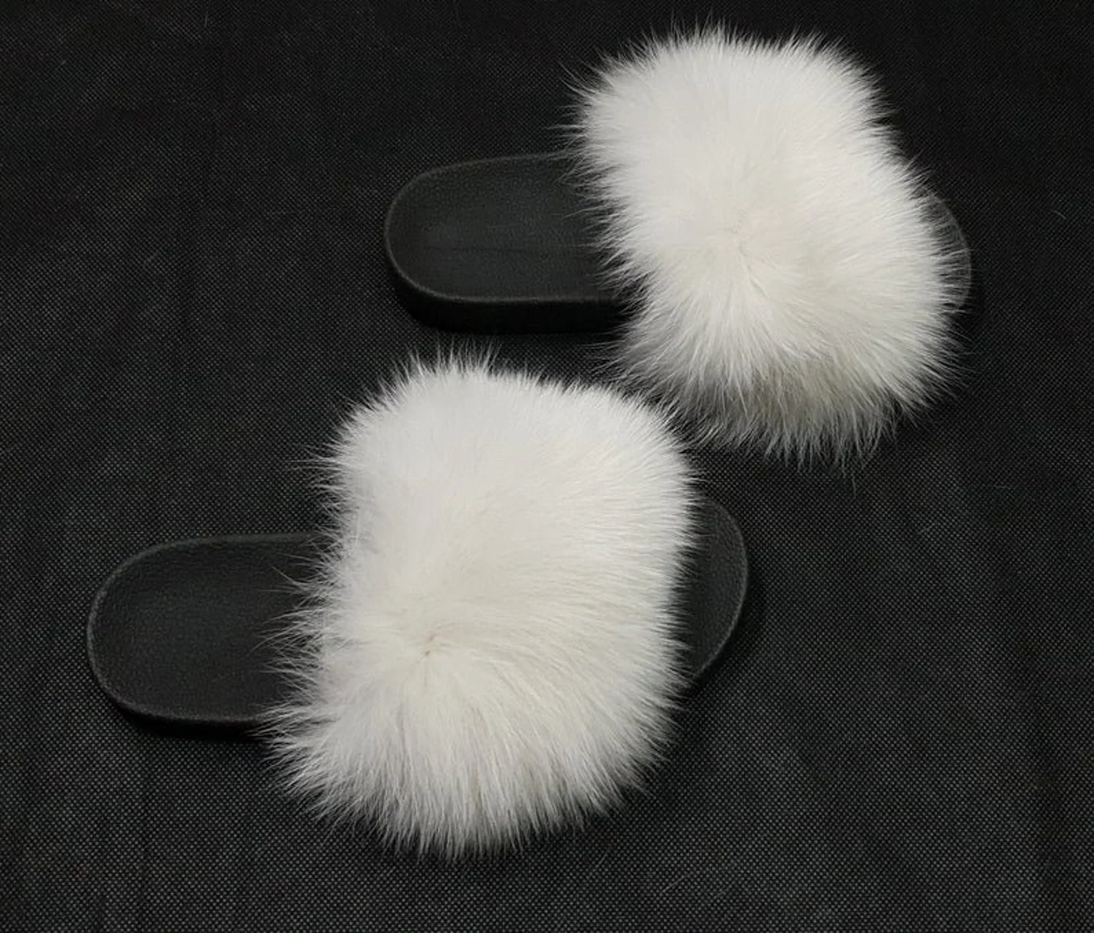Real Fox Fur Slides in white color - Image 4