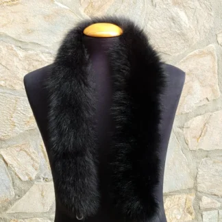 Real Fox Fur Bag Strap with leather details in black color