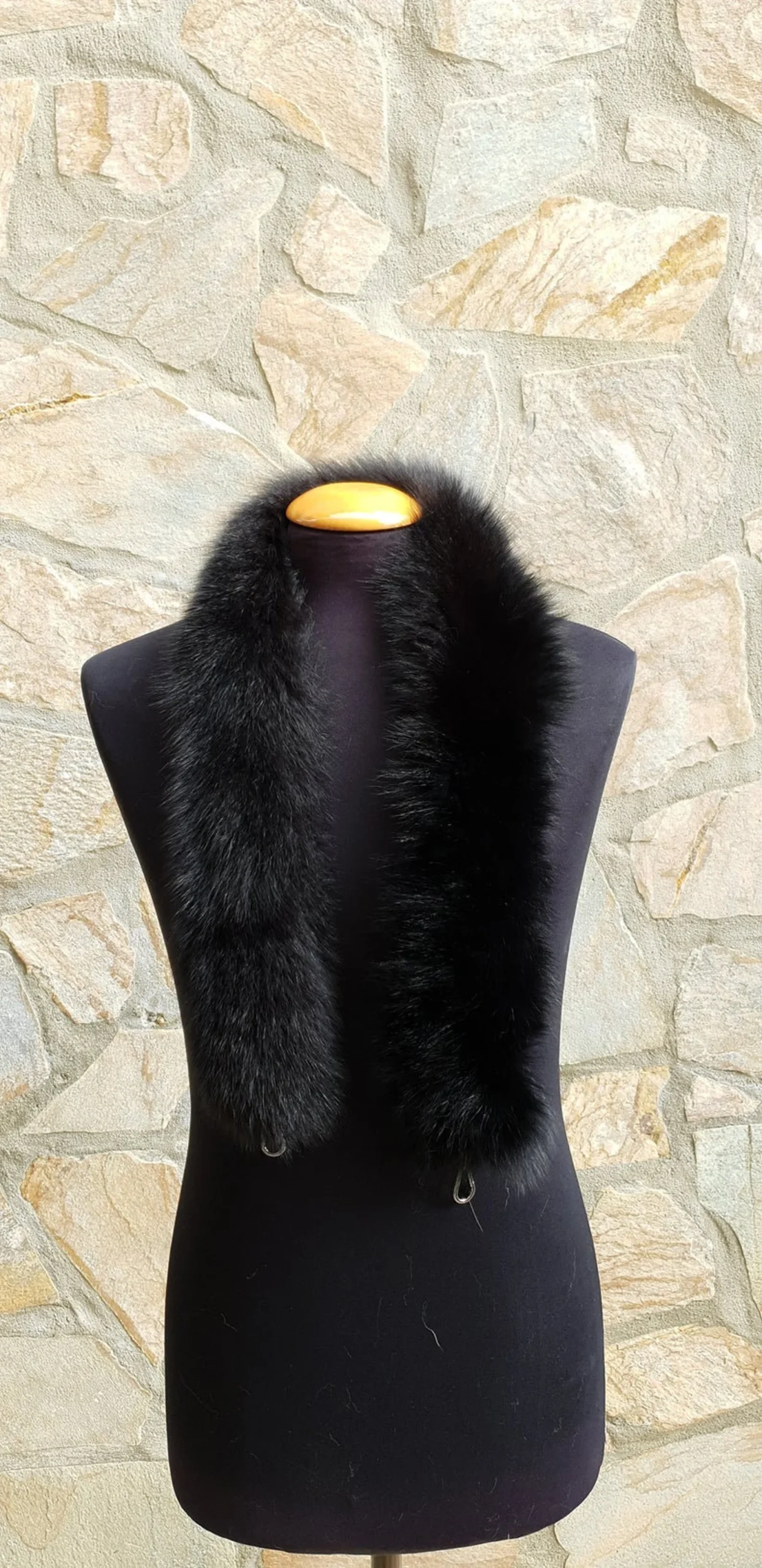 Real Fox Fur Bag Strap with leather details in black color