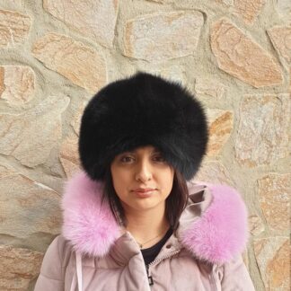 Real Fox Fur hat in black color