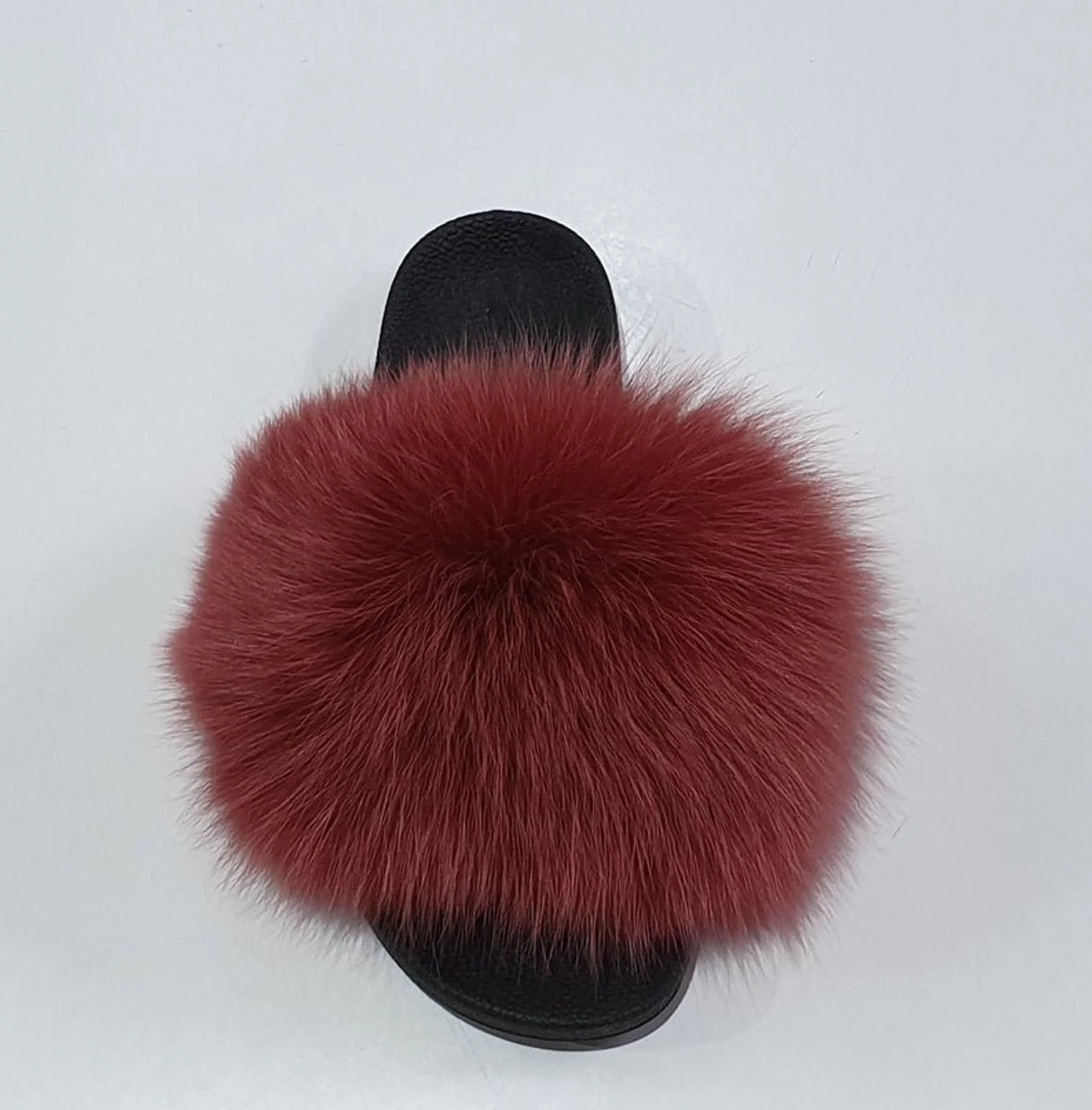 Real Fox Fur Slides in red color - Image 3