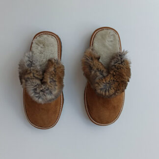 Real Sheepskin Fur Slippers in brown color