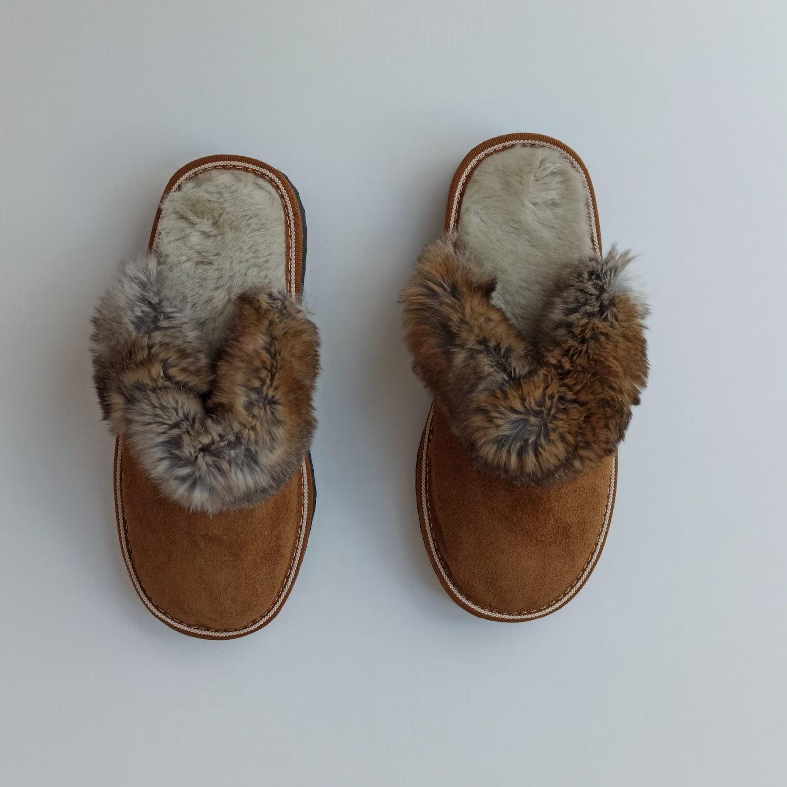 Real Sheepskin Fur Slippers in brown color