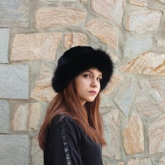 Real Mink - Fox Fur hat in black color