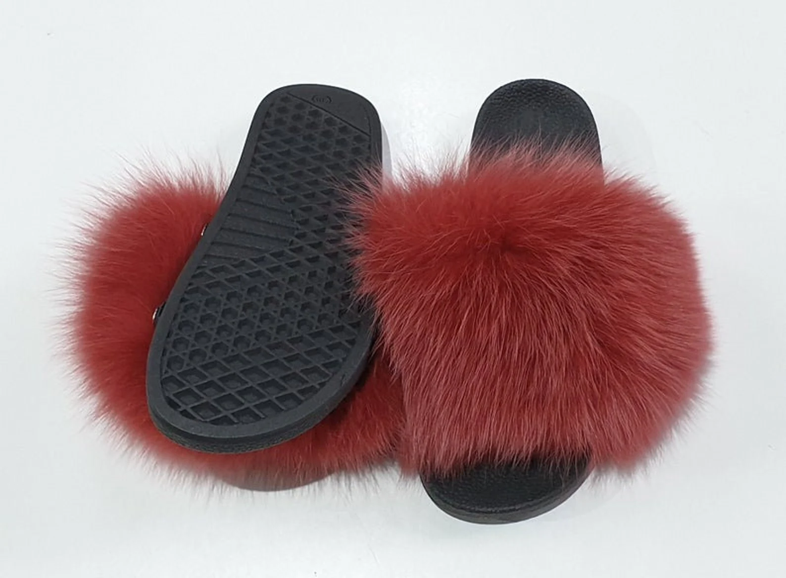 Real Fox Fur Slides in red color - Image 4