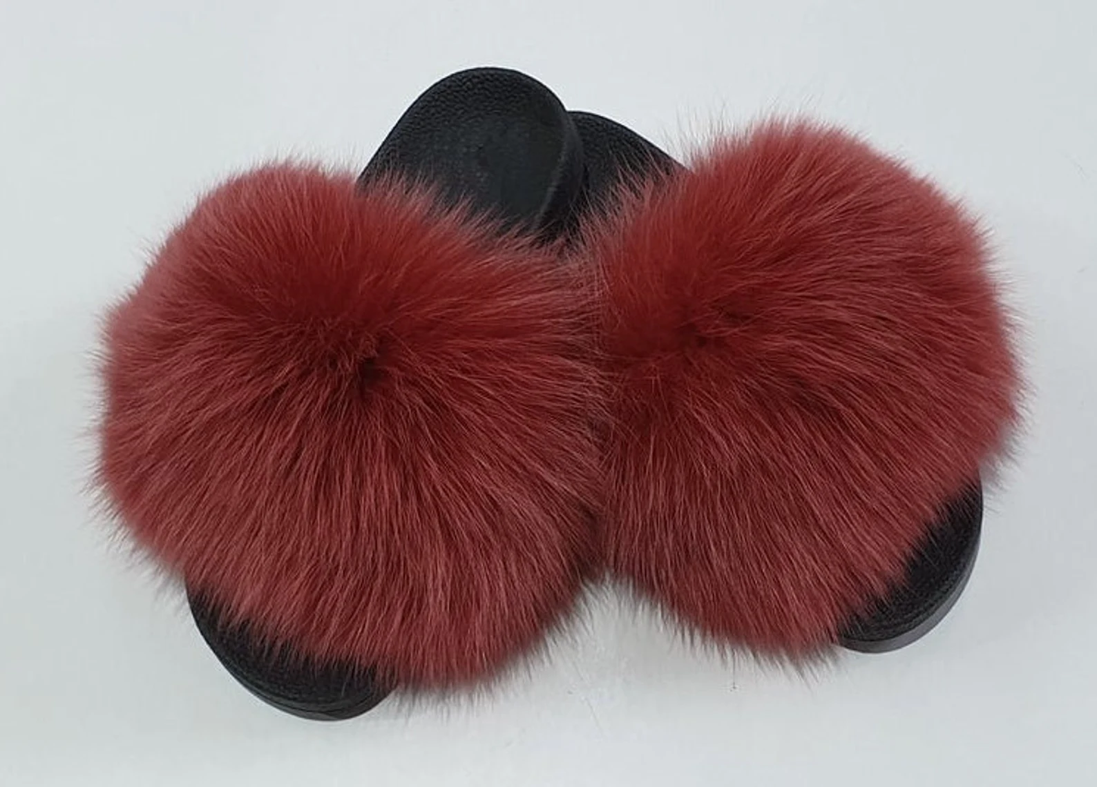 Real Fox Fur Slides in red color - Image 2