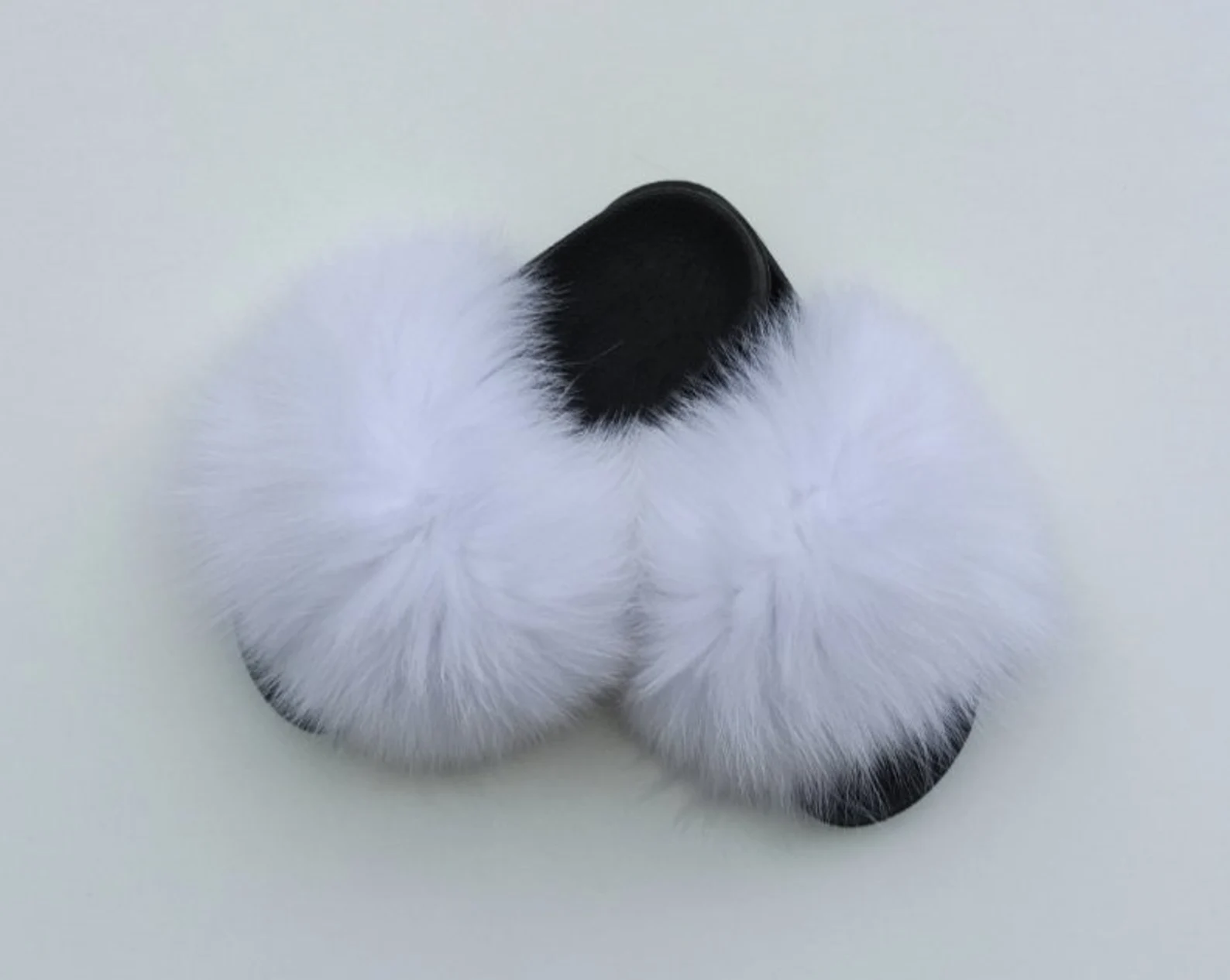 Real Fox Fur Slides in white color - Image 2