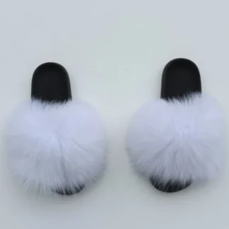 Real Fox Fur Slides in white color