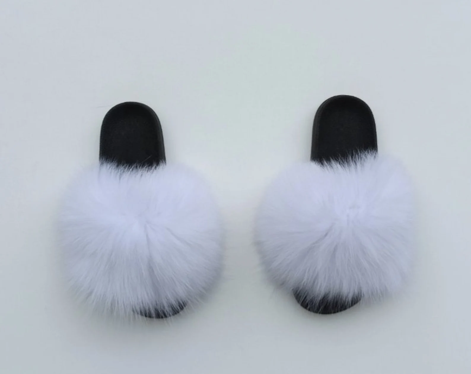 Real Fox Fur Slides in white color