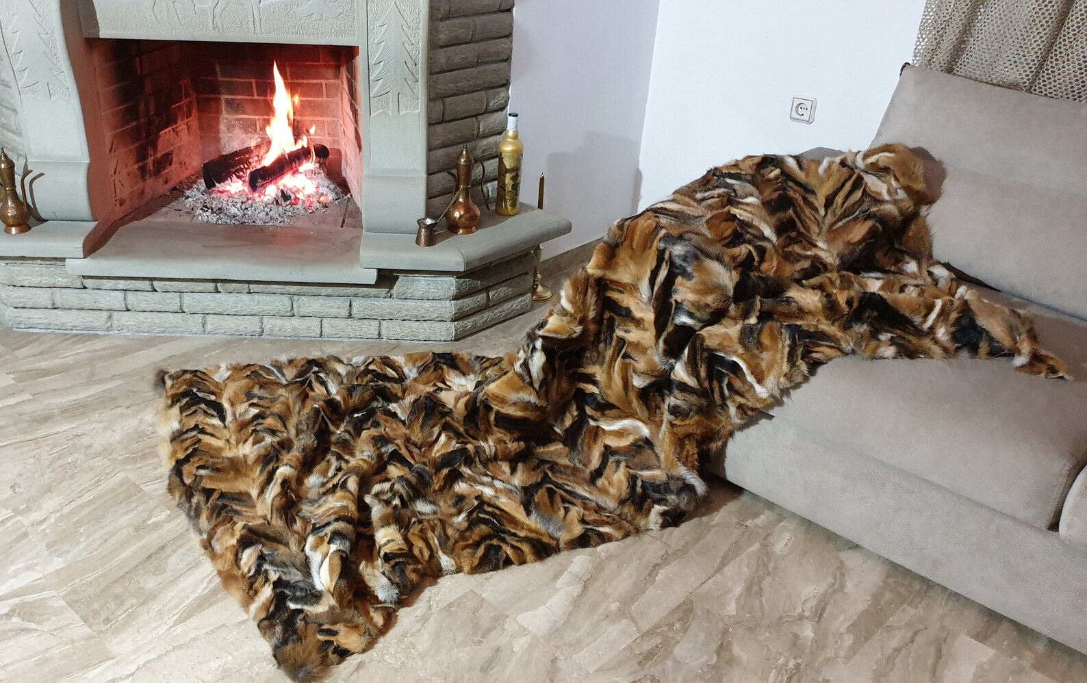 Real Fur Fox Blanket - Fur Throw - Image 3