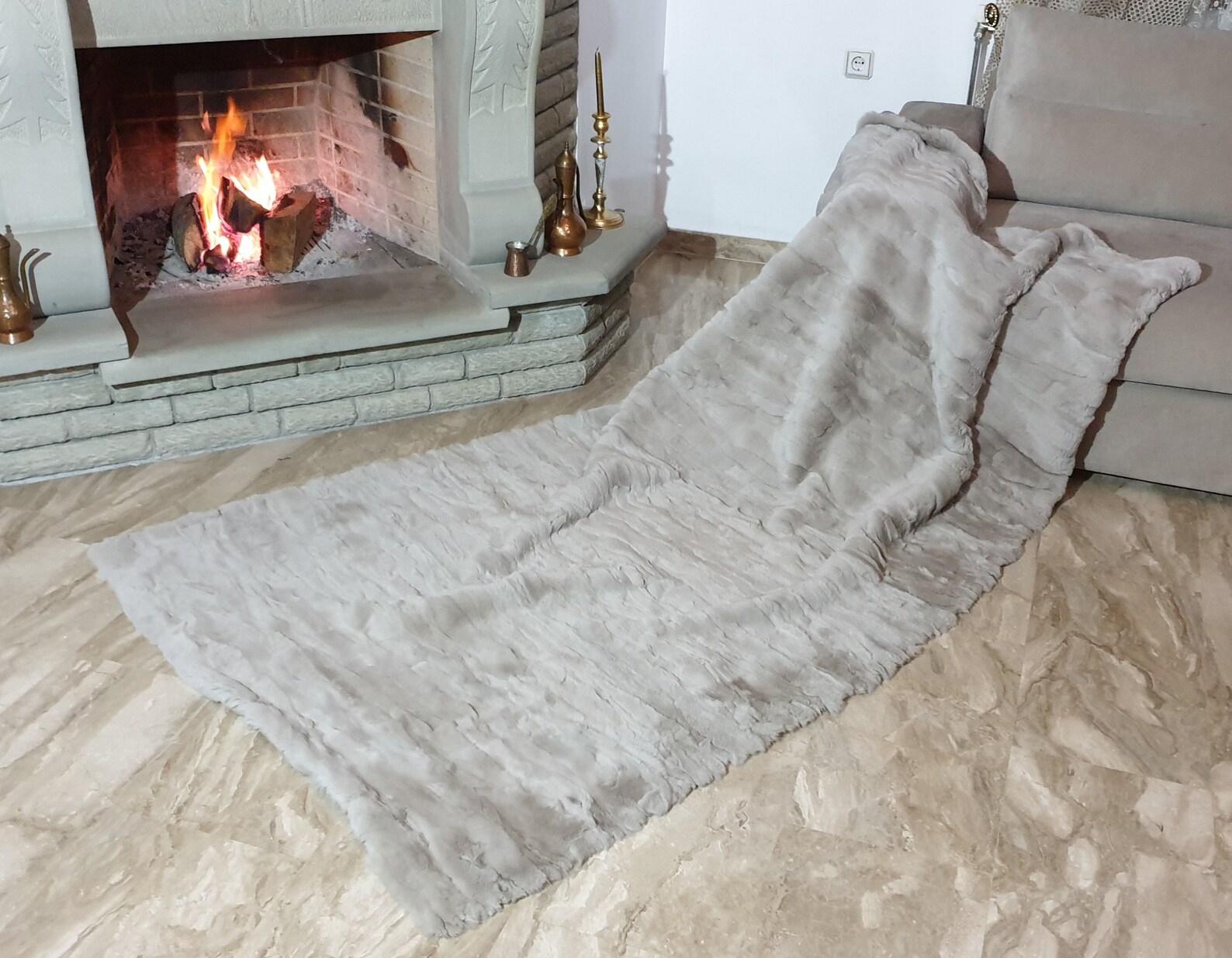 Real Fur Rex Rabbit Blanket - Fur Throw - Image 2