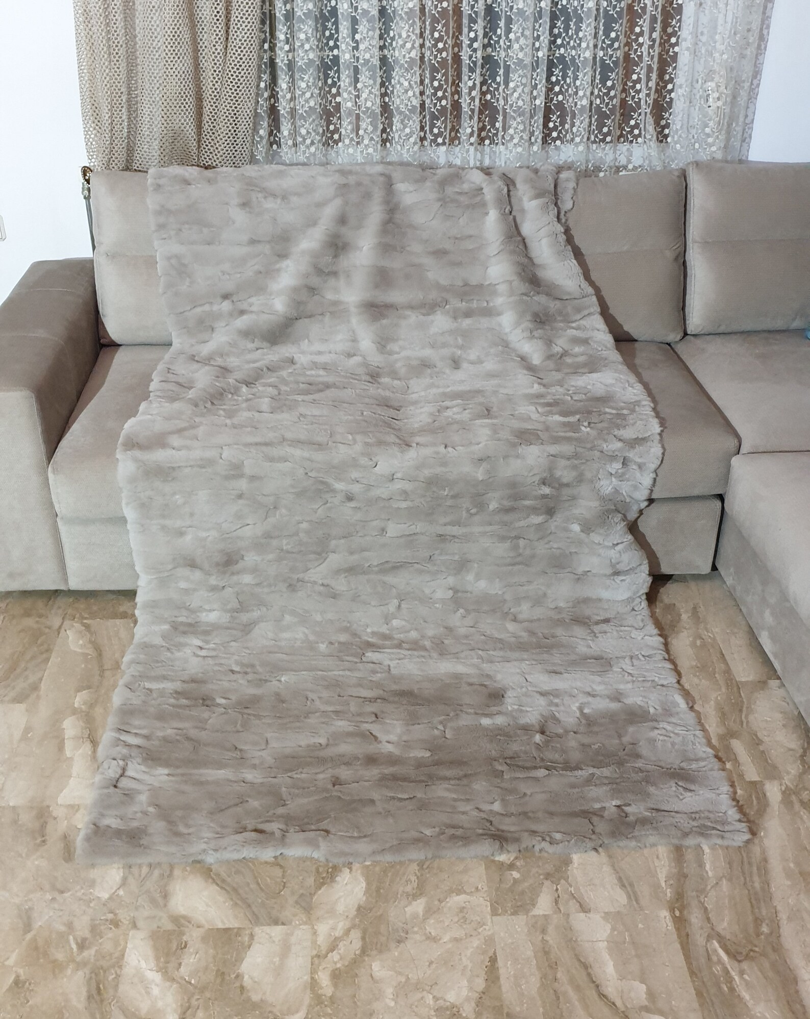 Real Fur Rex Rabbit Blanket - Fur Throw - Image 3