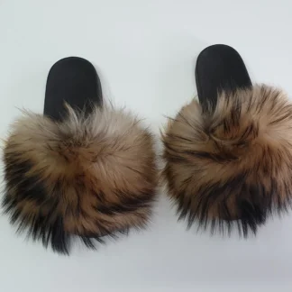 Real Fin Raccoon Fur Slides