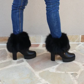 Real Fur Fox Small Boot Cuffs in black color