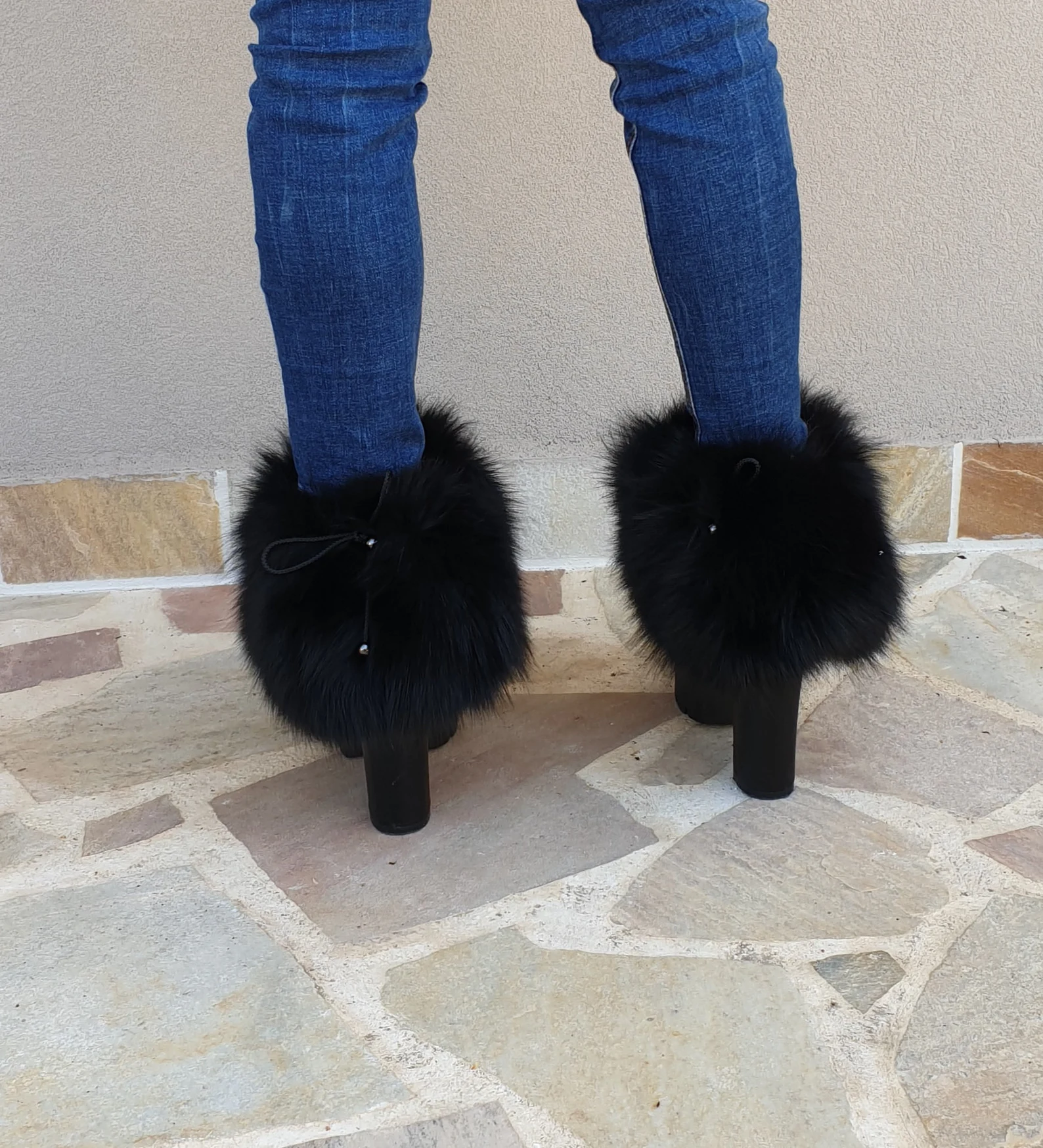 Real Fur Fox Small Boot Cuffs in black color - Image 3
