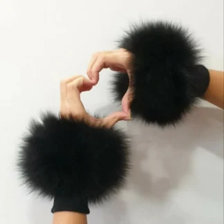 Real Fur Fox Cuffs in black color