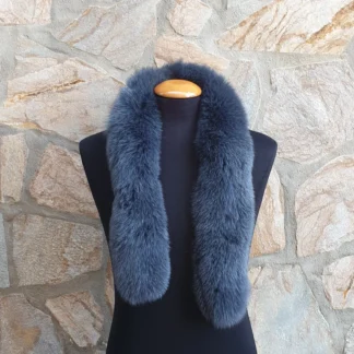 Real Fox Fur Trim Hood in blue color