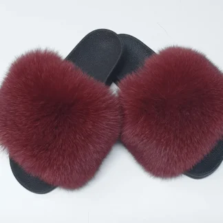 Real Fox Fur Slides in bordo color