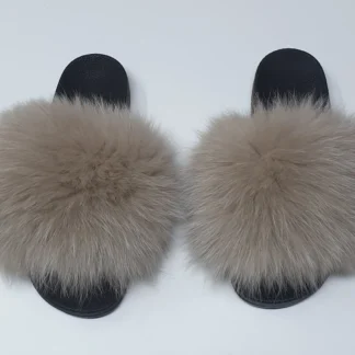 Real Fox Fur Slides in beige color