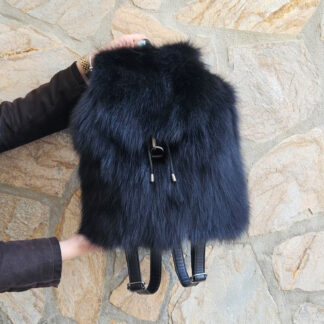 Real Fox Fur Backpack with leather details in black color