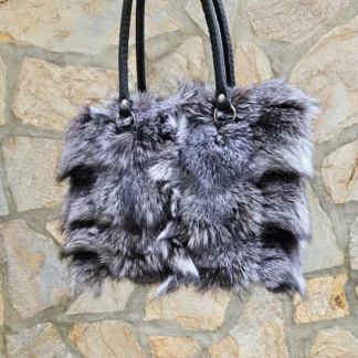 Real Fox - Rex Rabbit Fur Shoulder Bag with leather details in silver color