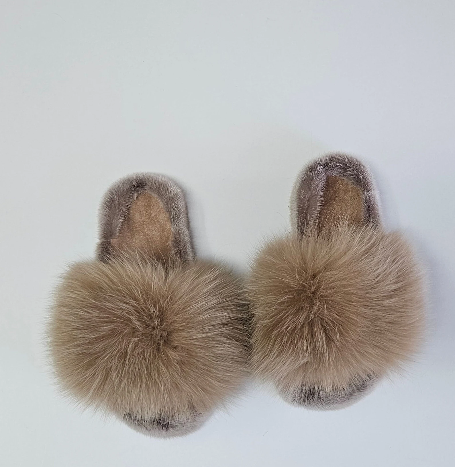 Real Fox - Mink Fur Slippers in beige color - Image 5