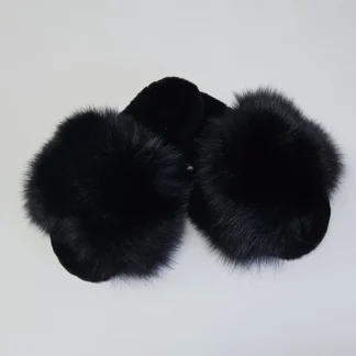 Real Fox - Sheepskin Fur Slippers in black color