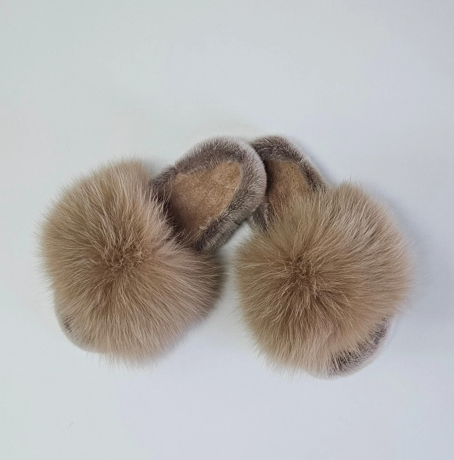 Real Fox - Mink Fur Slippers in beige color - Image 4