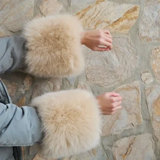Real Fur Fox Cuffs in beige color