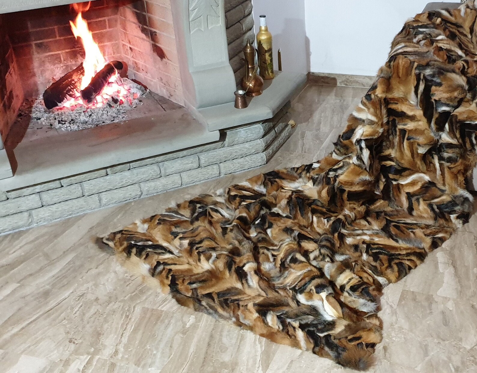 Real Fur Fox Blanket - Fur Throw - Image 2