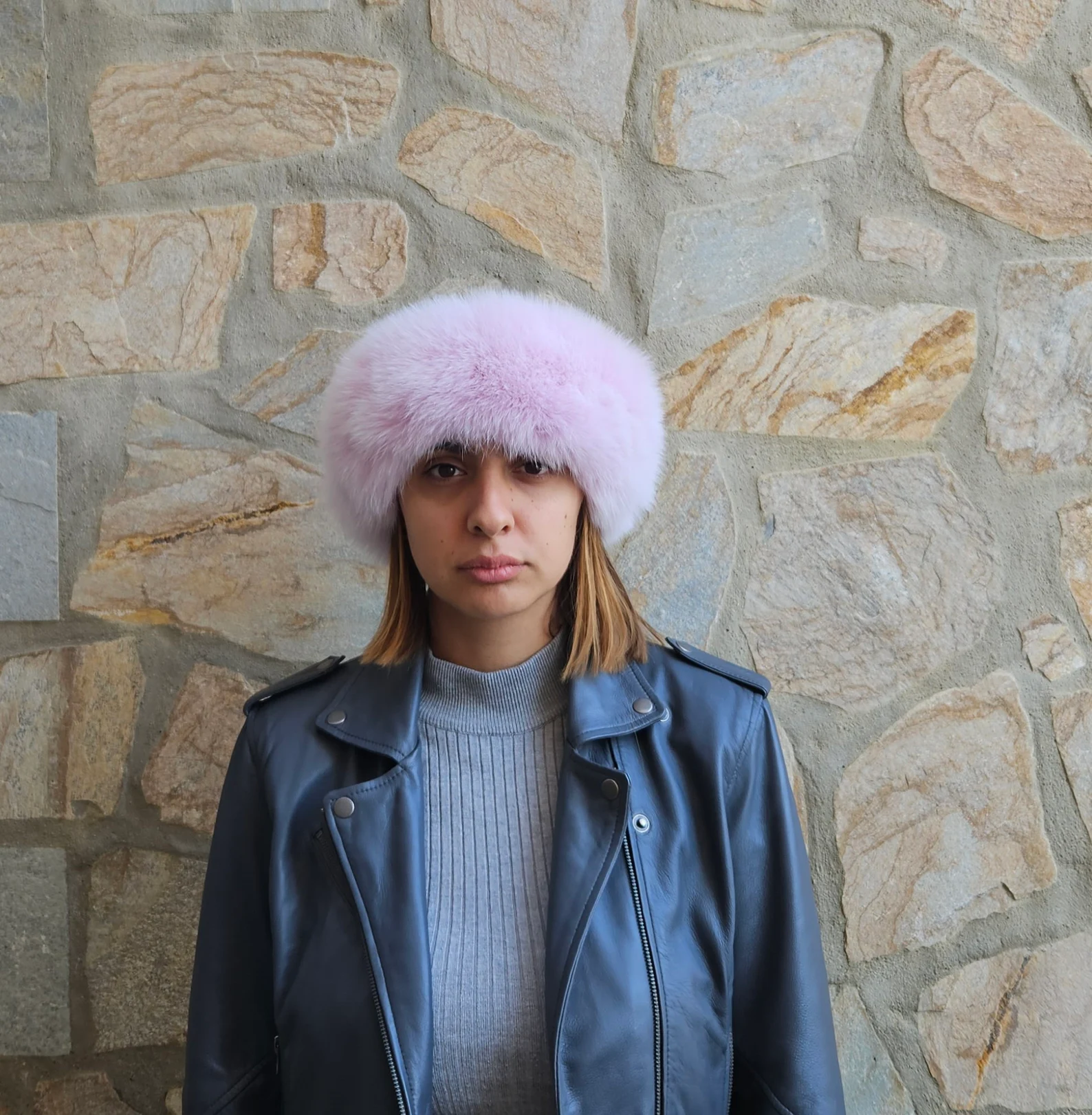 Real Fox Fur Headband in light pink color the ideal Winter Earwarmer Accessory. - Image 5