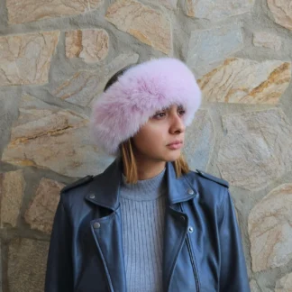 Real Fox Fur Headband in light pink color the ideal Winter Earwarmer Accessory.